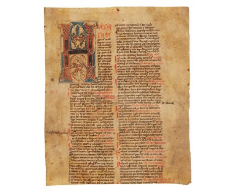 Opening leaf from a copy of Gratian, Decretum, with a large white-vine initial, in Latin, decorated manuscript on parchment [