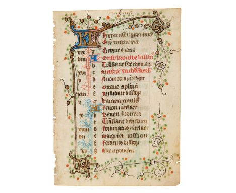 Leaf from a calendar with near-contemporary addition of St. Bridget of Sweden, from a Book of Hours, in Dutch, illuminated ma
