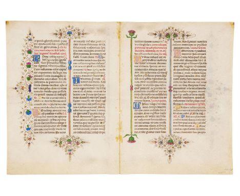 Bifolium from the Llangattock Breviary, in Latin, illuminated manuscript on parchment [Italy (Ferrara), c. 1450] Two conjoine