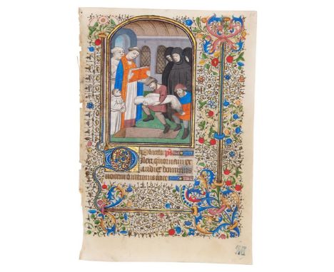 A funeral scene, miniature on a leaf from a Book of Hours, Use of Paris, in Latin, illuminated manuscript on parchment [Franc