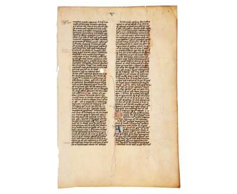 Leaf from Thomas Aquinas, Summa Theologiae, in Latin, decorated manuscript on parchment, with another leaf from a contemporar