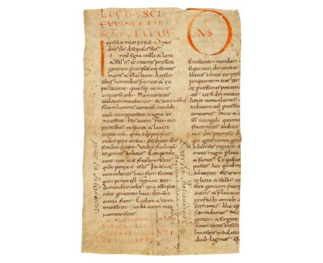 Three cuttings from a large and elegant Carolingian copy of Gregory the Great, Homiliary, in Latin, decorated manuscript on p