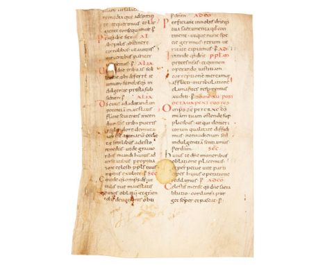 Leaf from a Sacramentary, in Latin, decorated manuscript on parchment [probably Italy, last decades of eleventh century] Sing