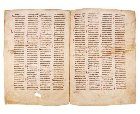 Two bifolia from a copy of Papias the Grammarian, Elementarium Doctrinae Rudimentum, in Latin with a few words in Greek, manu