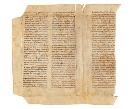 Fragment of a bifolium from Gregory the Great, Moralia in Job, in Latin, manuscript on parchment [France, first half of twelf