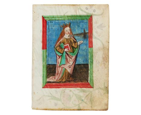 Leaf with a full-page miniature of St. Lucy of Syracuse, from a prayerbook in German, illustrated manuscript on parchment [Ge