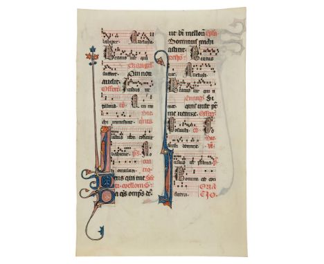 Leaf from the celebrated Beauvais Missal, with three animal-headed drollery creatures, in Latin, illuminated manuscript on pa
