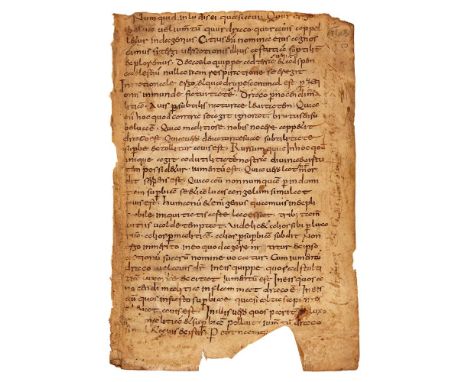 Leaf from a copy of Gregory the Great, Moralia in Job, in pre-Caroline Germanic minuscule, in Latin, manuscript on parchment 