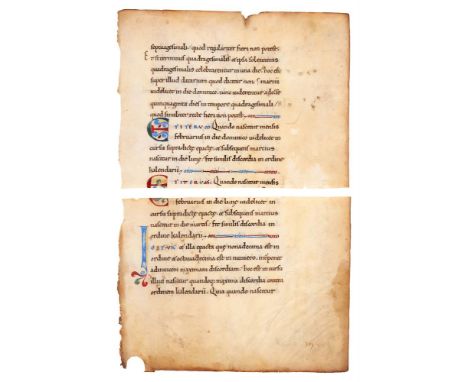 Leaf from a treatise on the Calendar, in Latin, finely decorated manuscript on parchment [France, c. 1100 or early twelfth ce