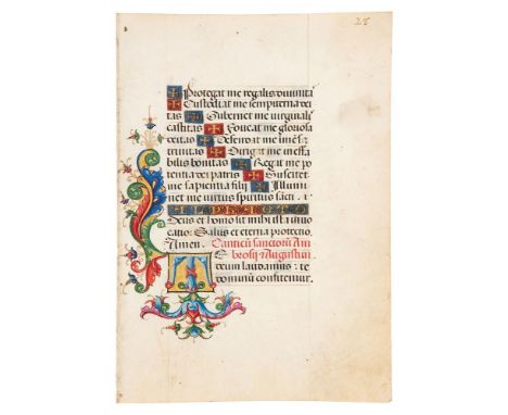 Two leaves from a Book of Hours, in Latin, illuminated manuscript on parchment [Spain, c. 1500-10] Two separate leaves, each 