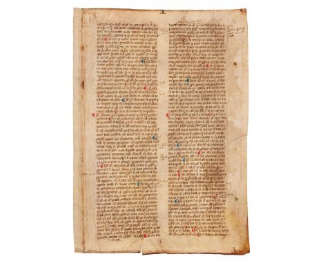 Leaf from a copy of Innocent IV, Apparatus in Quinque Libros Decretalium, in Latin, manuscript on parchment, with another con