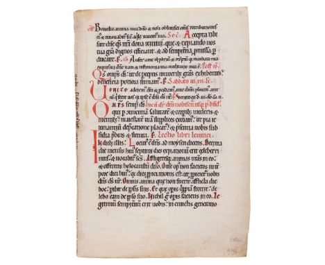 Leaf from a Missal, of Cistercian Use, in Latin, decorated manuscript on parchment [Austria or southern Germany, c. 1175] Sin