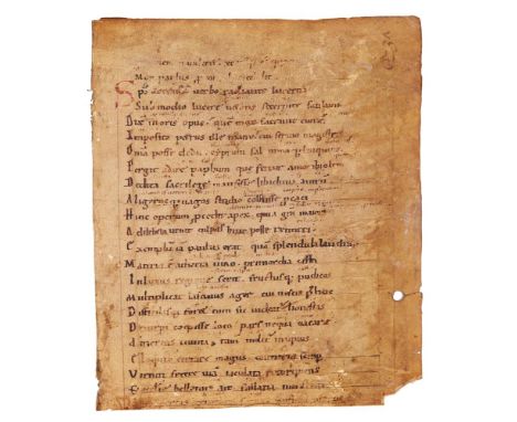 Leaf from an early copy of Arator, De Actibus Apostolorum, in Latin verse, with an apparently unrecorded Carolingian commenta