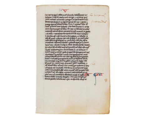 Leaf from a pocket Bible of tiny proportions, in Latin, decorated manuscript on parchment [France, first half of the thirteen