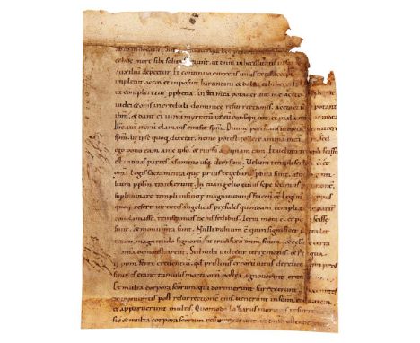 Leaf from Jerome, Commentary on Matthew 27:47-56, in Latin, manuscript on parchment [probably Germany, eleventh century] Sing