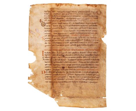 Leaf from a Sacramentary or Ritual, in Latin, decorated manuscript on parchment [probably France or Rhineland, tenth century]
