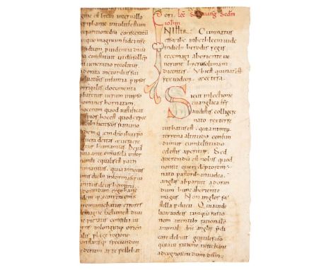 Fragment of a leaf from a Homiliary, with large coloured initials, in Latin, decorated manuscript on parchment [probably Ital