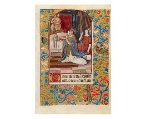 Miniature of Pope St. Gregory's vision, on a leaf from a Book of Hours, Use of Angers, in Latin, manuscript on parchment [Fra