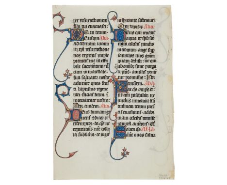 Leaf from the celebrated Beauvais Missal, with a single animal-headed drollery, in Latin, illuminated manuscript on parchment