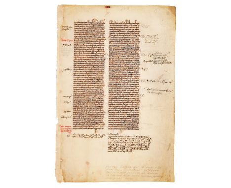 Two leaves from a copy of Peter Lombard, Libri Quattour Sententiarum, in Latin, manuscript on parchment [England, c. 1280] Tw
