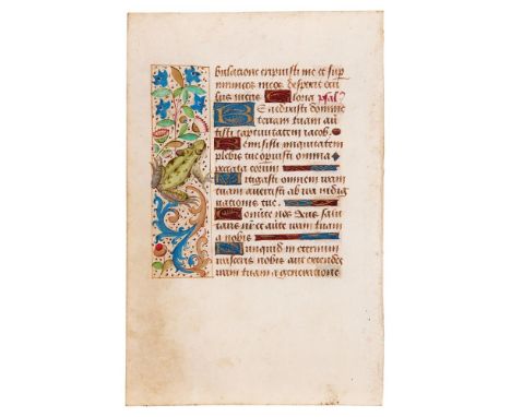 Leaf from a Book of Hours, Use of Rome, with a notably realistic painting of a frog in the margin, in Latin, illuminated manu