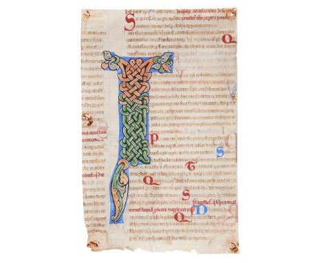 A fine interlace initial from the Pontigny Abbey copy of Gratian's Decretum, in Latin, decorated manuscript on parchment [Fra