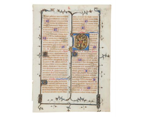 Two leaves from a richly illuminated Breviary, in Latin with French rubrics, manuscript on parchment [France (Paris), second 