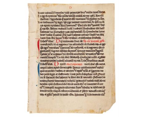 Leaf from a Lectionary, in Latin, in archaising script and perhaps that of a student-scribe copying an old exemplar, decorate