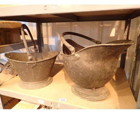Two coal scuttles helmet shaped and traditional