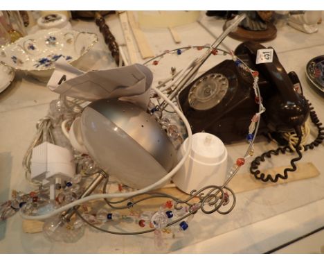 Ceiling light and 1970s BT telephone 