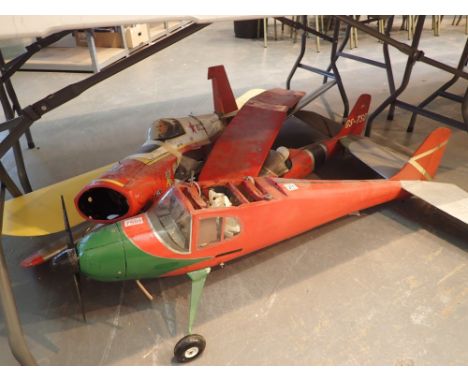 Remote control aircraft with engine W: 128 cm L: 132 cm remote control aircraft without engine W: 194 cm L: 120 cm and a furt