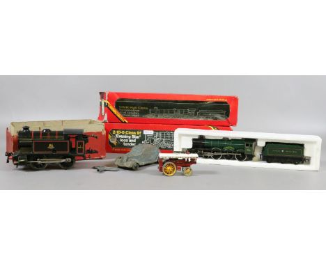 A clockwork O gauge tank engine by Hornby along with a OO gauge model of Evening Star and Great Western Albert Hall engines a