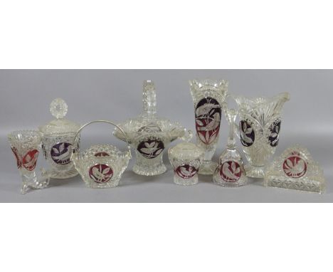 A collection of assorted ruby flash glass items.
