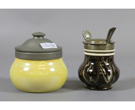 A Victorian Macintyre agate pottery conserve dish and a Moorcroft yellow lustre inkwell.