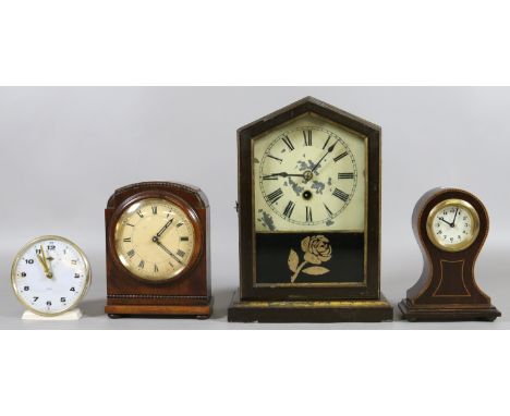 Three mahogany cased mantel clocks to include inlaid examples along with an alarm clock.