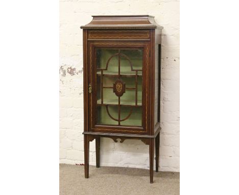 An Edwardian inlaid mahogany caddy topped china cabinet.