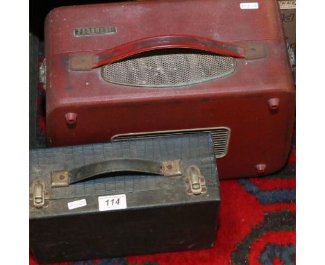 A vintage reel to reel tape recorder along with an old Pye two wave radio.