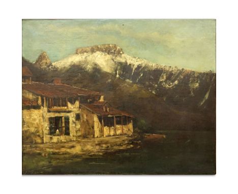 European School Oil On Canvas "Alpine Landscape". Signed indistinctly lower right. Light craquelure and small losses. Measure