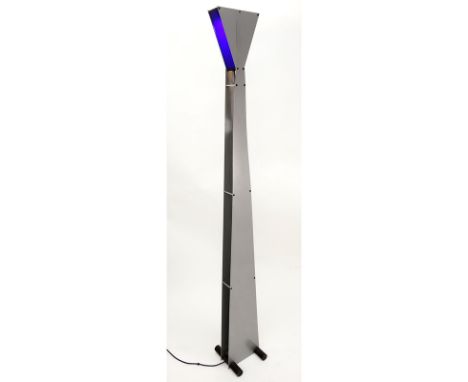 Attributed to George Kovacs Metal Floor Lamp with Blue Color Panels. Unsigned. Minor scuffs to surface. Measures 72" H x 9" W