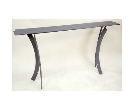 Contemporary Modern Metal Console Table. Unsigned. Some scuffs to top. Measures 30-1/2" H x 56" W x 7-1/4" Depth. Shipping: T