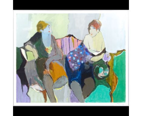 Itzchak Tarkay, Israeli  (1935-2012) Color Lithograph "Two Women Seated" Signed and Numbered 81/300 in Pencil. Good condition