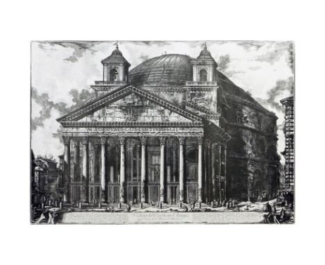 After: Giovanni Battista Piranesi, Italian (1720-1778) Etching "Veduta del Pantheon d'Agrippa". Unsigned. Toning, stains, sma