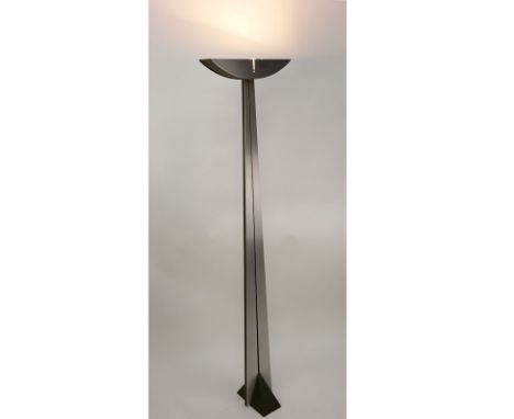 Attributed to George Kovacs Metal Floor Lamp. Kovacs label on dimmer. Minor scuffs otherwise good condition. Measures 72-1/2"