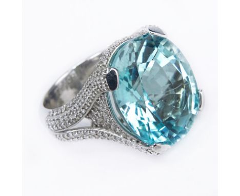 18.7 Carat Paraiba Tourmaline 2.5 Carat Diamond 18 Karat Gold Designer's Ring. Rare EGL and BHGL Certified 18.7 Carat Oval Cu