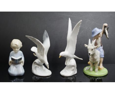 Four Continental ceramic decorative figures including: Royal Copenhagen 'Jack the Dullard' Hans Christian Andersen figure, (h
