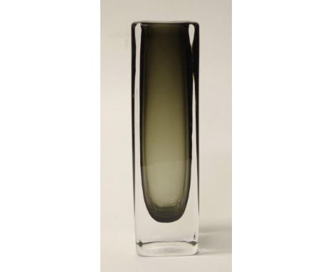 Orrefors smoked glass sommerso rectangular vase artist Nils Landberg, etched to base, with original sticker height 23cm appro