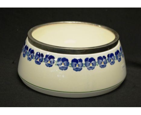 WMF art nouveau pansy salad bowl with silver plate rim, diameter 23cm approx