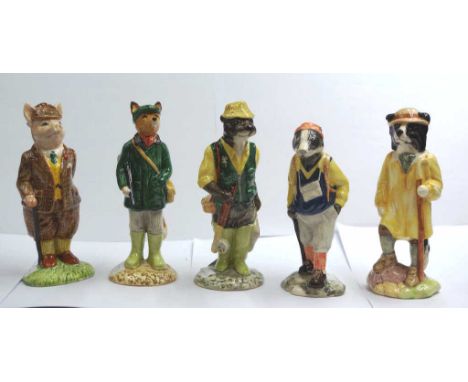 Five Beswick England Country Folks figurines comprising of ECF1 Huntsman Fox, ECF2 Fisherman Otter, ECF4 Gentleman Pig, ECF5 