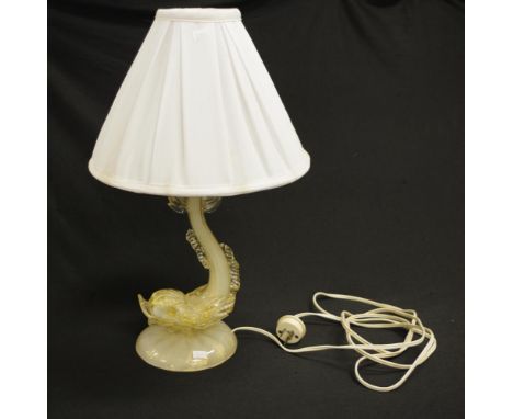 Murano aventurine glass fish lamp with white shade, 48cm height approx