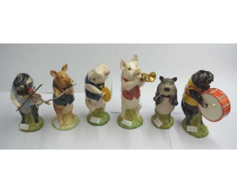 Six Beswick Pig Promenade Band figurines comprising of PP1 John (Conductor),  PP2: Matthew (Trumpeter), PP3: David (Flutist),